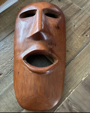 Listing image for Hand Carved Tribal Wooden Face Mask Wall Decor Brown Carvings Unisex Adults