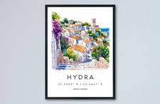 Listing image for Hydra Watercolor Poster Hydra Greece Travel Print Wall Art Hydra Home Decor