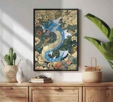 Listing image for Gyarados Pokémon Poster - Japanese Tapestry Style Sea Serpent Art