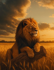 Listing image for Lion At Sunset Golden Savanna Wildlife Poster Print Framed Canvas Wall Art