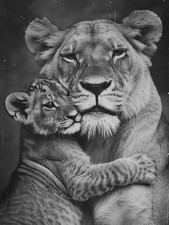 Listing image for Lion Family Hug Vintage Nature Photography African Wildlife Poster A1-A4 Poster