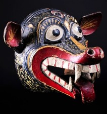 Listing image for Rare Ceylon Wooden Wall Mask Mahasona Demon Devil Monster Wolf Beast Animal Head