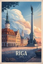 Listing image for Riga Latvia Travel Poster - Art Nouveau Architecture in Watercolor
