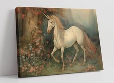 Listing image for WHIMSICAL UNICORN FAIRY TALE ILLUSTRATION -FRAMED CANVAS WALL ART PICTURE PRINT