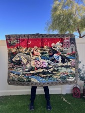 Listing image for Large Vintage Arabian Nights Tapestry Wall Hanging 72” x 48” Boho Maxim Tapestry