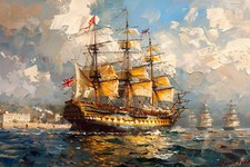 Listing image for Hms Victory Sail Ship Seascape Canvas Picture Print Wall Art - Artist impression