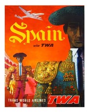 Listing image for Vintage Spain Travel Wall Art Poster by TWA Airlines Premium Quality