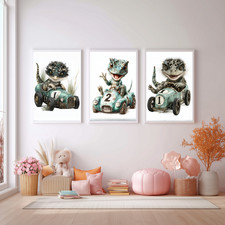 Listing image for Little Lizard Racers Nursery Wall Art Prints for children's or Kids bedrooms