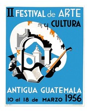 Listing image for Vintage Festival Wall Art Poster - Antigua Guatemala 1956 Home Decor