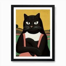 Listing image for La Mona Lisa, Black Cat, Gioconda L Framed Wall Art Poster Canvas Print Picture