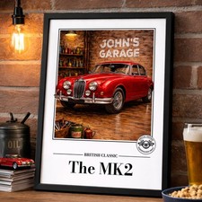 Listing image for Personalised Jaguar MK2 Print Classic Car A3 A4 Framed Unframed Wall Art Gift