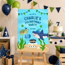 Listing image for Personalised Under the Sea Birthday Sign Shark Turtle Party Poster Foamboard