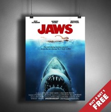Listing image for JAWS 1975 MOVIE POSTER A3 A4 * Classic Shark Movie Film Print Movie Wall Art