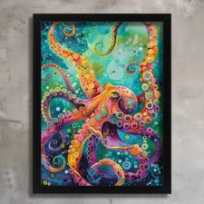 Listing image for Vibrant Octopus Art Print Colourful Abstract Marine Life Decor Octopus Wall Art