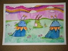 Listing image for Original Quiet Creature Field | OOAK Fantasy Watercolor| Whimsical Sky Creatures