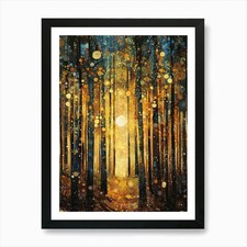 Listing image for Gustav Klimt Print Sun Forest Trees Framed Wall Art Poster Canvas Print Picture