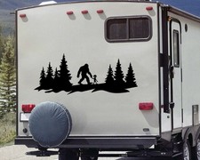 Listing image for Bigfoot and Alien Walking in Forest Vinyl Decal | Sasquatch Sticker | Cryptid