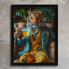 Listing image for Tiger In Human Clothes Art Print Unique Tiger Wall Art Safari Animal Big Cat Art