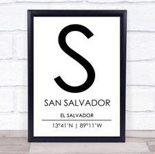 Listing image for San Salvador El Salvador Coordinates World City Travel Quote Wall Art Print