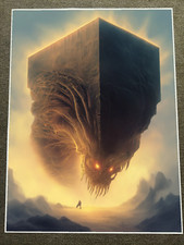 Listing image for Giant Cube-Serpent Descending upon Lone Wanderer in Desert Poster 18x24in