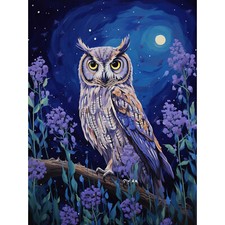 Listing image for Great Horned Owl in Lavender Field Full Moon Night Wall Art Poster Print Giant