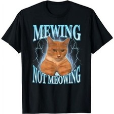 Listing image for New Funny Cat Meme Mewing Black Cotton S to 5XL Tee Shirt