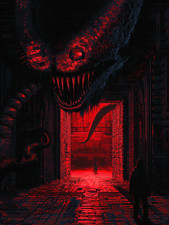 Listing image for Giant Red Serpent Emerging from Portal in Shadowy Temple Poster 18x24in